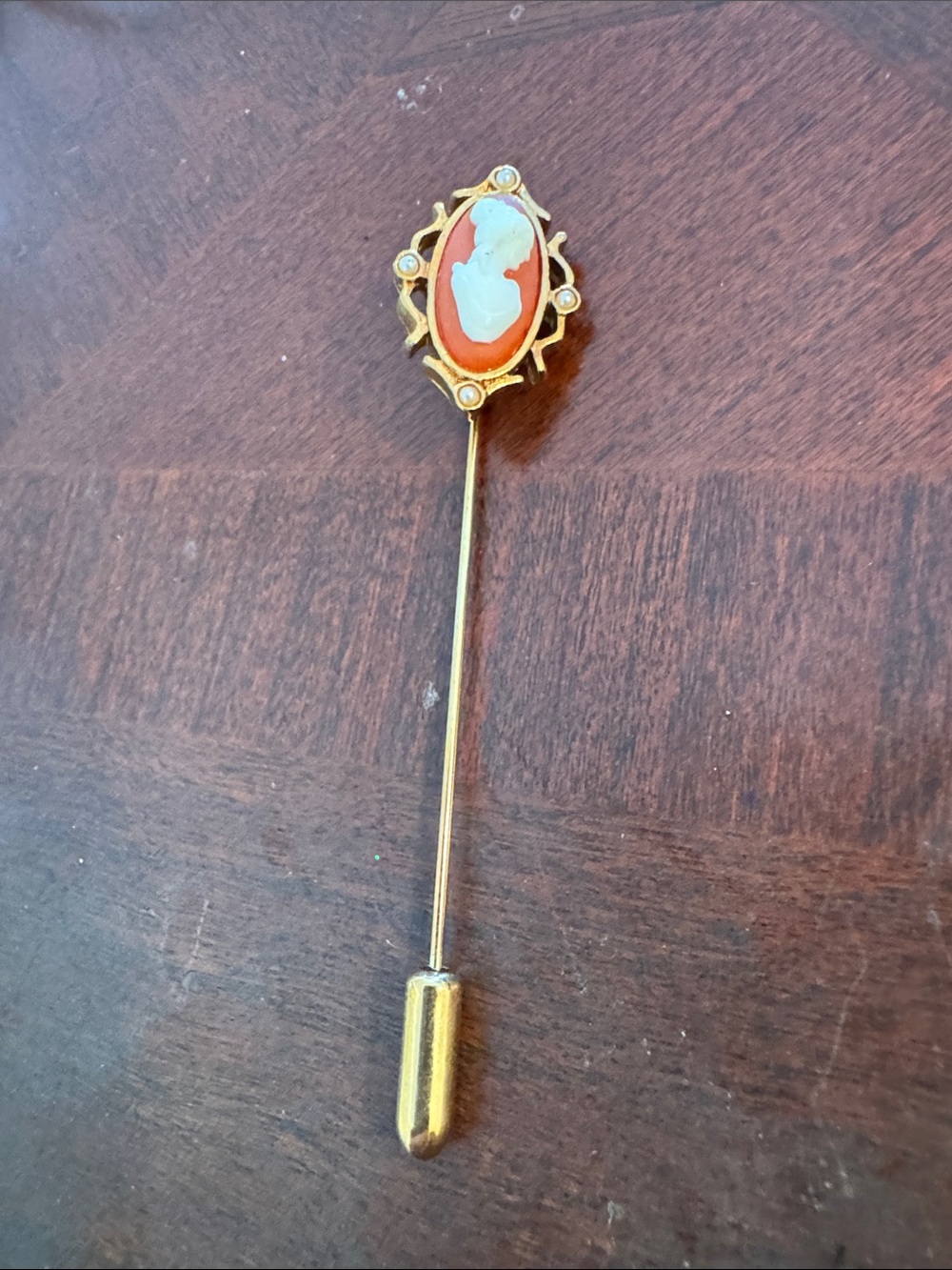 Avon Gold-Tone Orange Cameo Stick Pin Brooch